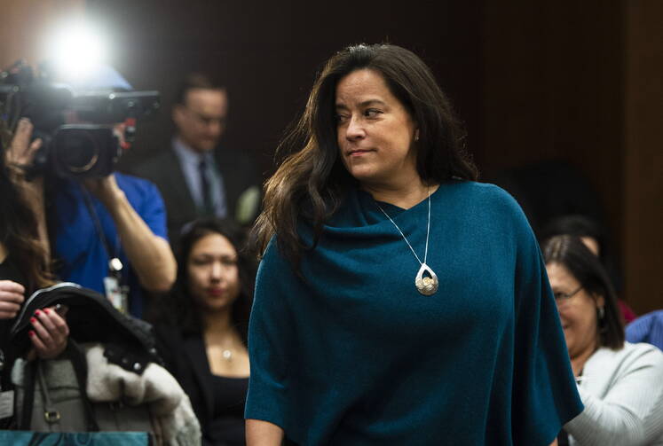 Canada’s former Attorney General Jody Wilson-Raybould arrives to testify in front of the House of Commons Justice Committee on Parliament Hill in Ottawa on Feb. 27. (Sean Kilpatrick/The Canadian Press via AP)