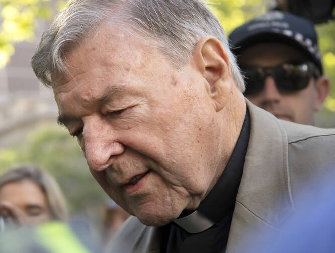 In this Feb. 27, 2019, file photo, Cardinal George Pell arrives at the County Court in Melbourne, Australia. 