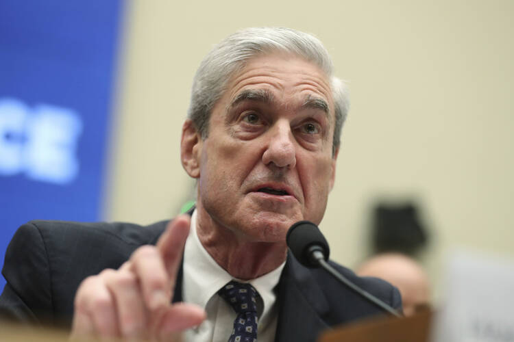 Former special counsel Robert Mueller testifies before the U.S. House Intelligence Committee about his report on Russian election interference, in Washington on July 24. (AP Photo/Andrew Harnik)