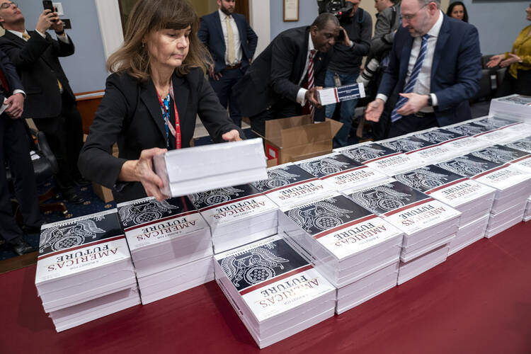 President Donald Trump’s budget request for fiscal year 2021 arrives at the House Budget Committee on Capitol Hill in Washington, D.C., on Feb. 10. (AP Photo/J. Scott Applewhite)