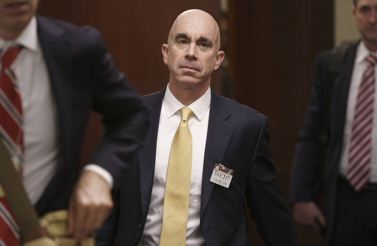 In this Oct. 2, 2019, photo, State Department Inspector General Steve Linick leaves a meeting at the Capitol in Washington. President Trump fired him on May 15. (AP Photo/J. Scott Applewhite/file)