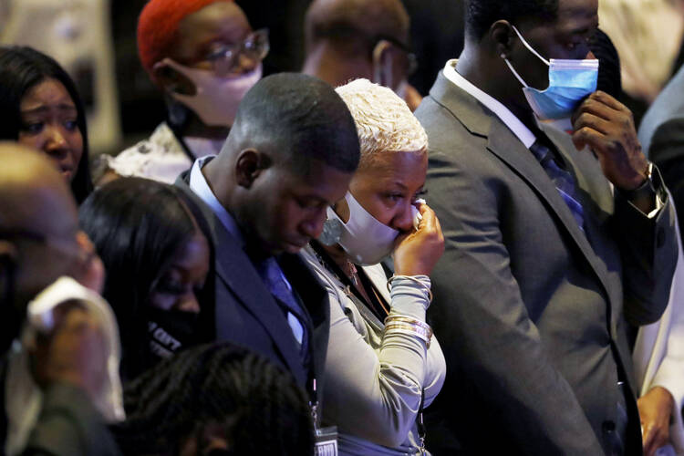 A memorial service for George Floyd at North Central University, in Minneapolis, on June 4, 2020. (AP Photo/Julio Cortez)