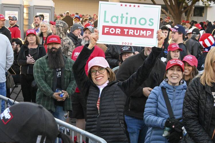 Supporters gather outside before a rally for President Donald Trump at the Las Vegas Convention Center on Friday, Feb, 21, 2020. (Dylan Stewart/Image of Sport via AP)