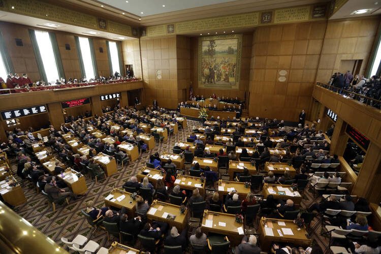 Oregon Gov. Kate Brown delivers her inaugural speech to Oregon legislators in the Capitol House chambers in Salem, Ore., in January. (AP Photo/Don Ryan, File)