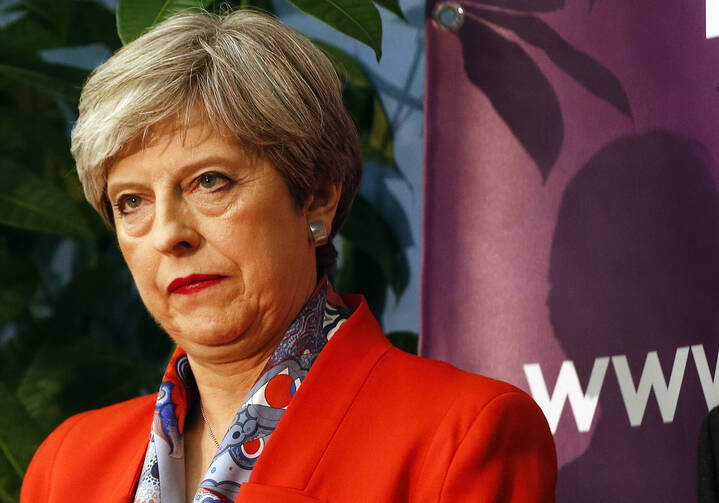 British Prime Minister Theresa May listens to election results in Maidenhead on June 9. (AP Photo/Alastair Grant)