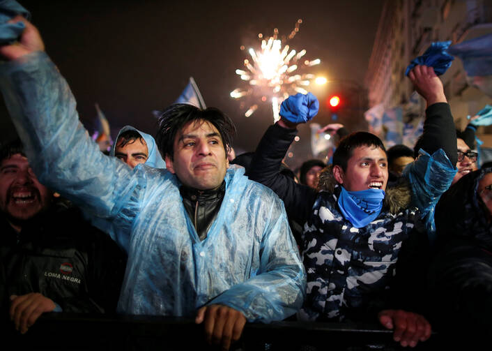  Pro-life advocates celebrate in Buenos Aires, Argentina, Aug. 9 after lawmakers voted against a bill that would have legalized abortion. The Senate voted against the bill, dashing the hopes of supporters of legal abortion in the predominantly Catholic country, homeland of Pope Francis. (CNS photo/Agustin Marcarian, Reuters) 