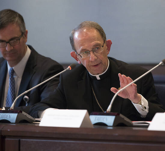 Bishop Lawrence T. Persico of Erie, Pa., speaks during a meeting in late January at the headquarters of U.S. Conference of Catholic Bishops in Washington. (CNS photo/Tyler Orsburn)