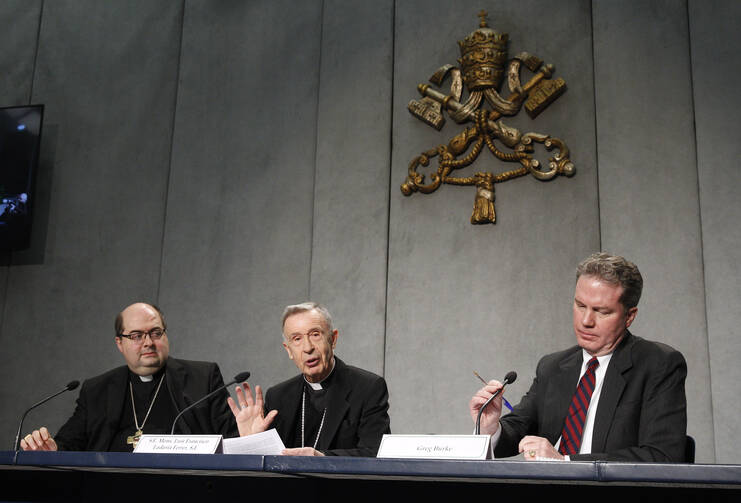 rchbishop Luis Ladaria, prefect of the Congregation for the Doctrine of the Faith, speaks at a news conference to present the document "Placuit Deo" at the Vatican March 1 (CNS photo/Paul Haring).