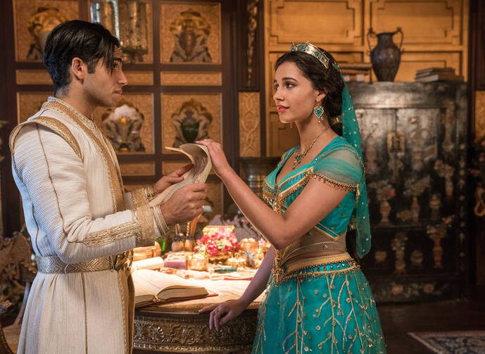 Mena Massoud and Naomi Scott in ‘Aladdin.’ (CNS photo/Disney)