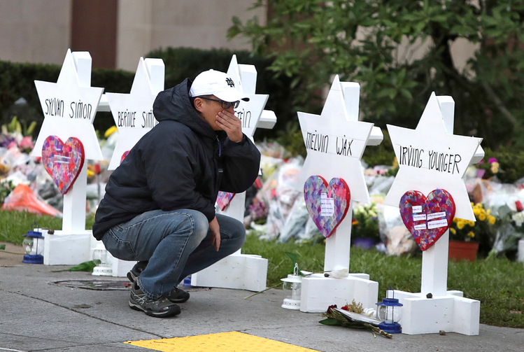 Image: A young man on Oct. 29 at a makeshift memorial outside the Tree of Life synagogue in Pittsburgh. (CNS photo/Cathal McNaughton, Reuters)