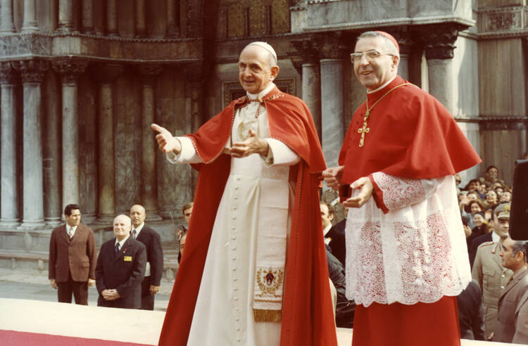 Pope Paul VI and Archbishop Albino Luciani, the future Pope John Paul I, are pictured in Venice in September 1972 (CNS photo). 
