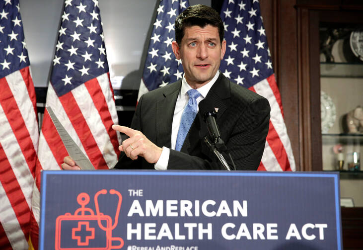 U.S. House Speaker Paul Ryan, R-Wis. talks about the American Health Care Act during a March 8 news conference in Washington. (CNS photo/Joshua Roberts, Reuters) 