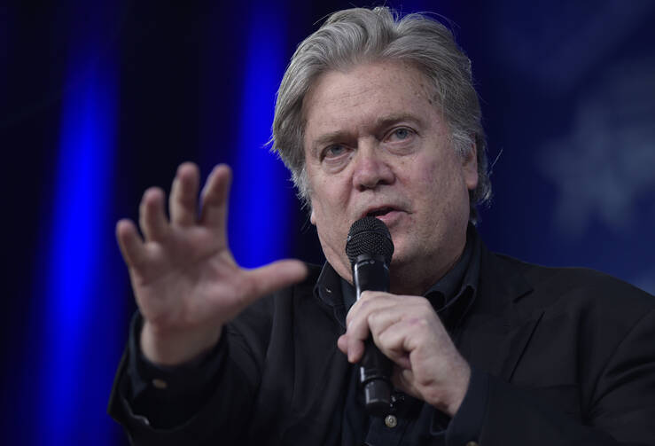 White House strategist Stephen Bannon speaks during the Conservative Political Action Conference in Maryland on Feb. 23. (AP Photo/Susan Walsh)