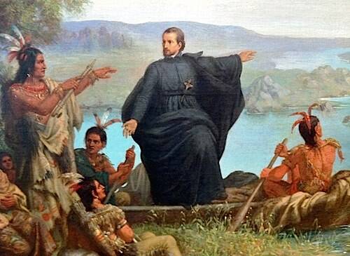 Painting of Father Jacques Marquette preaching to Native Americans by Wilhelm Lamprecht