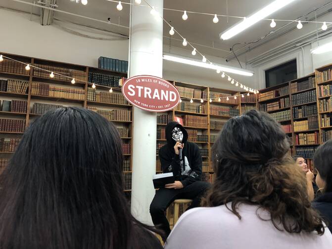 Atticus reading at The Strand bookstore in New York City.