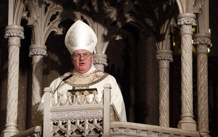 In this Jan. 6, 2017 file photo, Cardinal Joseph Tobin gives the homily during a Mass ceremony installing him as the new archbishop of Newark, in Newark, N.J. (AP Photo/Julio Cortez, File)