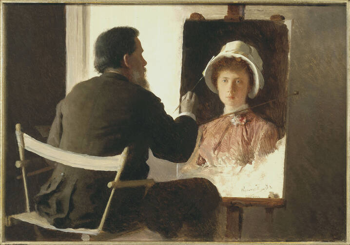 Ivan Kramskoy Painting a Portrait of his Daughter