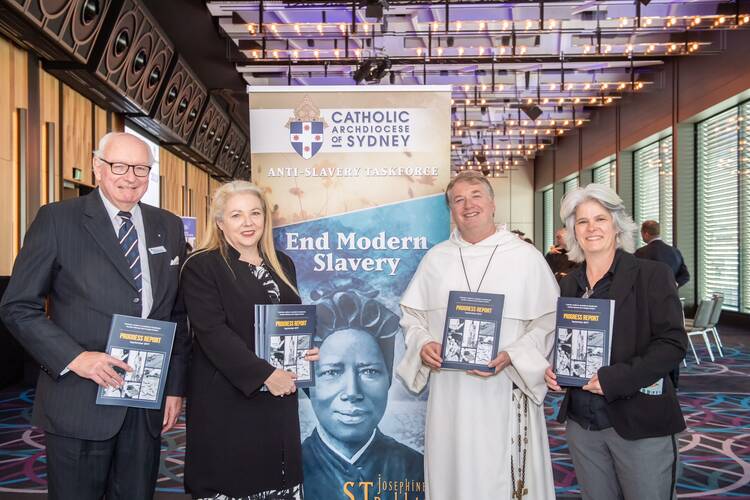 Members of the Archdiocese of Sydney’s Anti-Slavery Taskforce: John McCarthy (chair), Alison Rahill (executive officer), Archbishop Anthony Fisher, O.P., and Jenny Stanger (executive manager). (Photo courtesy of the Archdiocese of Sydney)