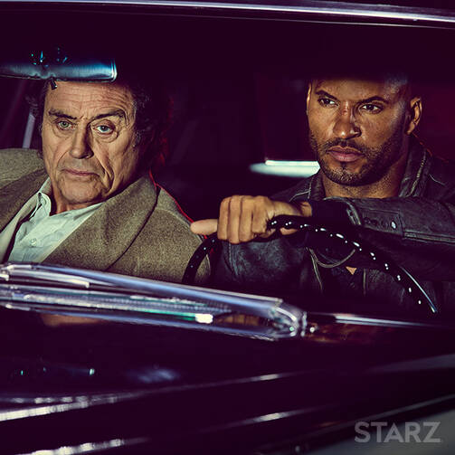 Mr. Wednesday (Ian McShane) and Shadow Moon (Ricky Whittle) in "American Gods" 