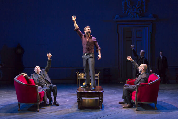 Daniel Oreskes, Michael Aronov, and Anthony Azizi (foreground) with Daniel Jenkins and Jeb Kreager (background). Photo by T. Charles Erickson