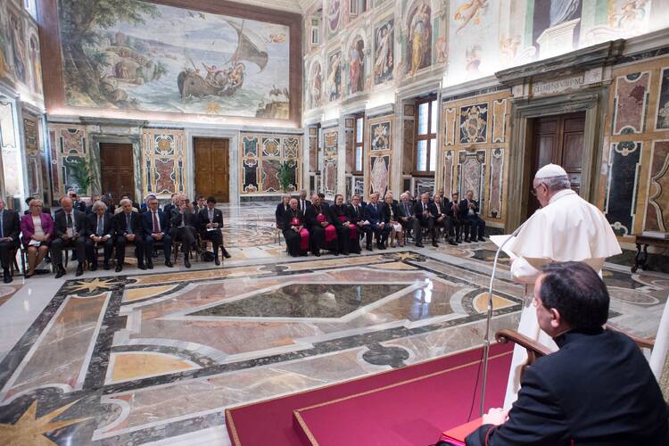 Pope Francis meets with energy executives in Rome. Photo courtesy of Vatican Media.
