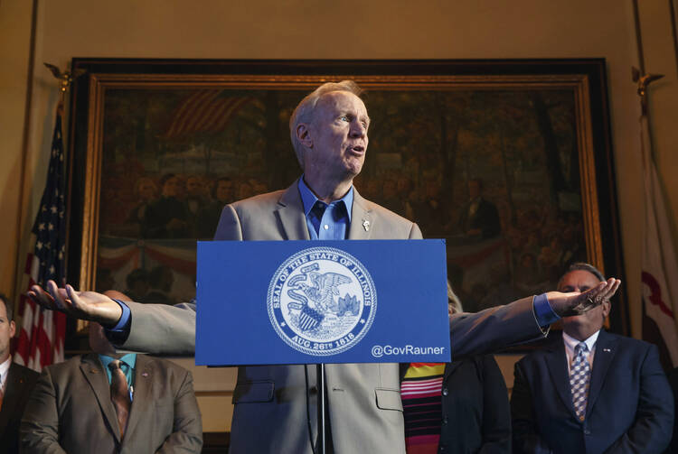 Illinois Gov. Bruce Rauner speaks on July 26,  on the first day of a special session on education funding at the state Capitol. (Justin Fowler/The State Journal-Register via AP, File)