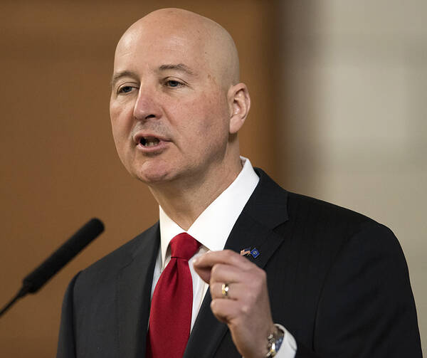 In this April 18, 2018, file photo, Nebraska Gov. Pete Ricketts speaks at the legislature, in Lincoln, Neb. (Gwyneth Roberts/Lincoln Journal Star via AP, File)