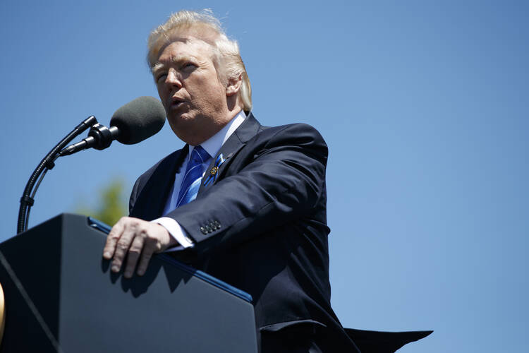 President Donald Trump speaks during the 36th annual National Peace Officers Memorial Service on Monday, May 15, 2017, on Capitol Hill in Washington. (AP Photo/Evan Vucci)