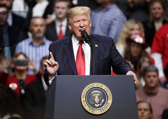 President Donald Trump speaks at a rally on Wednesday, March 15, 2017, in Nashville, Tenn. (AP Photo/Mark Humphrey)