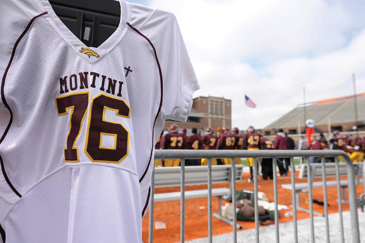 A jersey in memory of Johnny Weiger, who lost his battle with cancer in Nov. 2012.