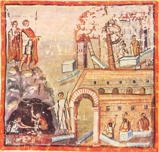 “Building of a City,” from Vergilius Vaticanus, The Aeneid of Virgil, Book I, ca. 4th century.