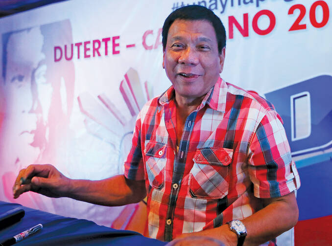 “THE PUNISHER.” Rodrigo Duterte at a news conference in his hometown in Davao city in the southern Philippines on May 9, 2016.