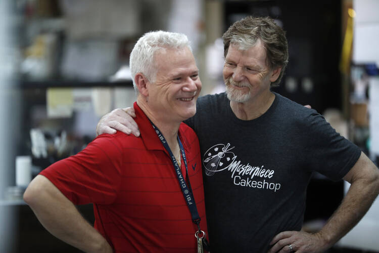 Baker Jack Phillips, owner of Masterpiece Cakeshop, pictured right, June 4 (AP Photo/David Zalubowski)