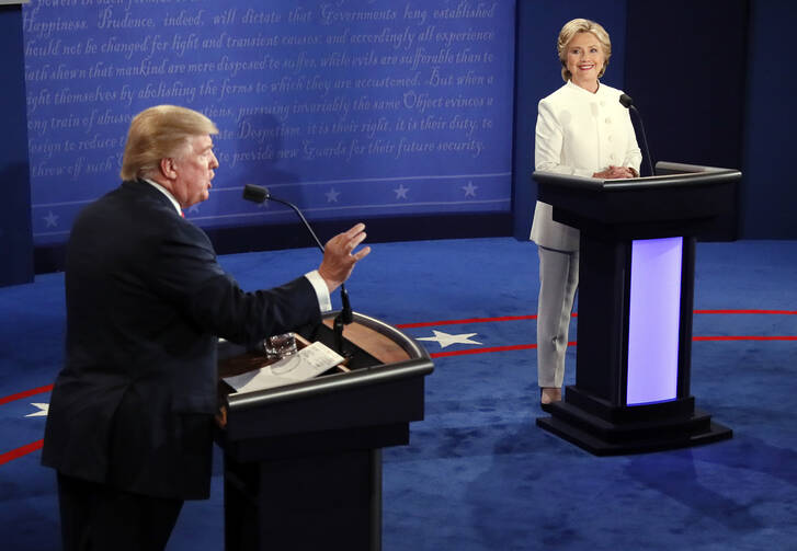 Point Taken. Republican presidential nominee Donald Trump debates Democratic presidential nominee Hillary Clinton during the third presidential debate at UNLV in Las Vegas, Wednesday, Oct. 19, 2016. (Mark Ralston/Pool via AP)