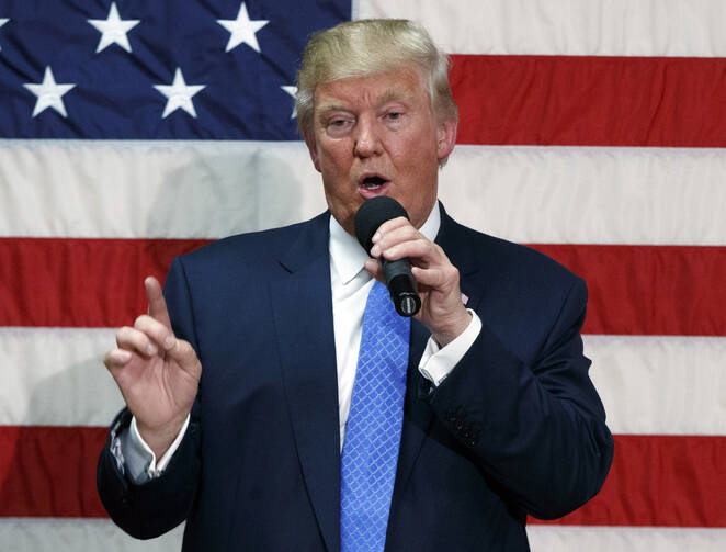 Republican presidential candidate Donald Trump speaks during a town hall in Sandown, N.H., on Oct. 6. (AP Photo/ Evan Vucci)