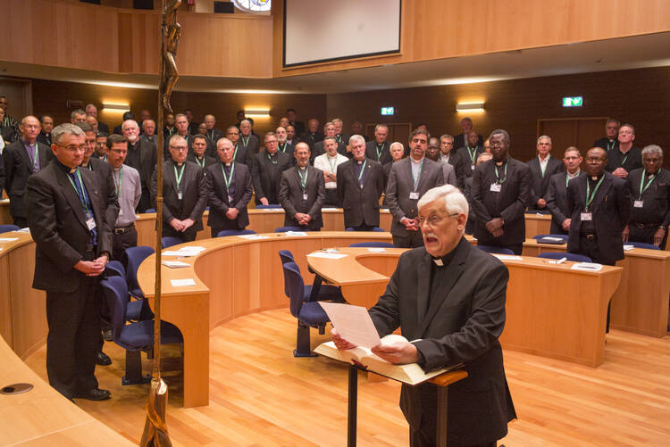 Jesuit Father Arturo Sosa, addresses delegates after his election as the new superior general of the Society of Jesus in Rome (Photo: Don Doll, S.J.) 