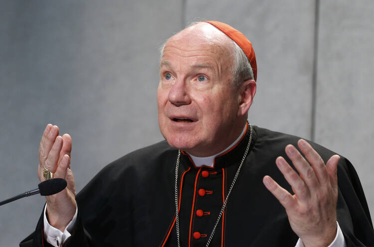 Austrian Cardinal Christoph Schonborn speaks during a news conference for the release of Pope Francis' apostolic exhortation on the family, "Amoris Laetitia" ("The Joy of Love"), at the Vatican April 8. 