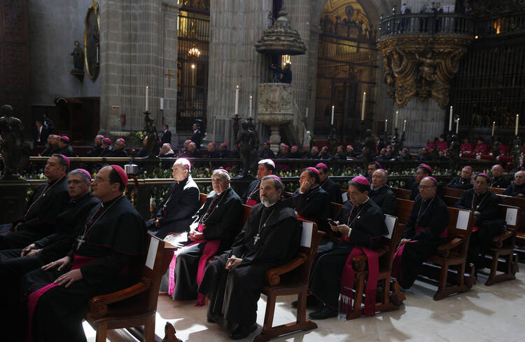 Mexico's bishops attend a meeting with Pope Francis in the cathedral in Mexico City, Feb. 13 (CNS photo/Paul Haring).