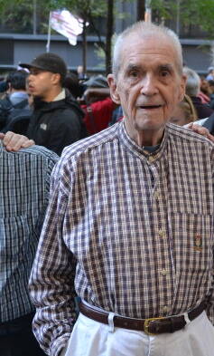 Daniel Berrigan at Occupy Wall Street in Zuccotti Park on October 5, 2011.