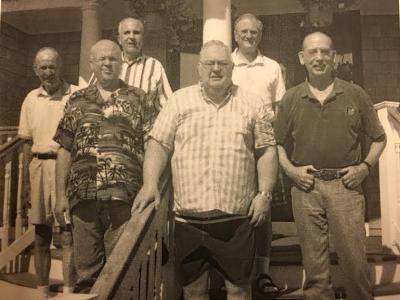 Edward Glynn, S.J., center, in Sea Bright, N.J., with his fellow Jesuits.