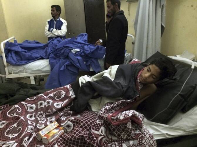 A 14-year-old boy receives medical treatment at Suez Canal University hospital in Ismailia, Egypt, Friday, Nov. 24, 2017, after he was in injured during an attack on a mosque (AP Photo/Amr Nabil).