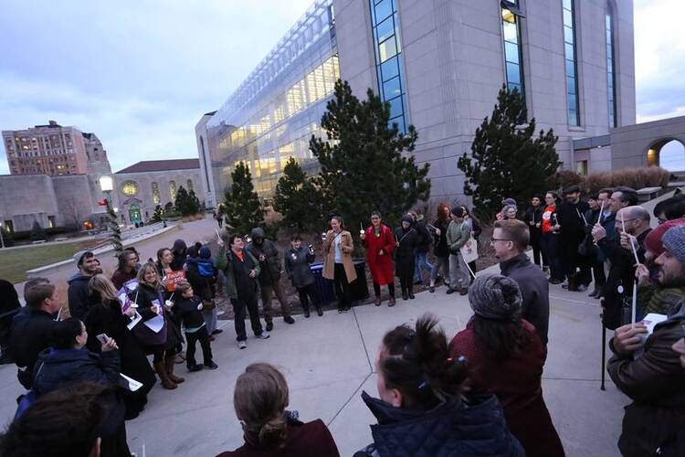A Faculty Forward vigil at Loyola University Chicago in December (Photo: Faculty Forward Chicago)