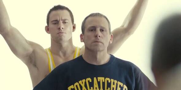 LEADER OF MEN? Steve Carell and Channing Tatum in 'Foxcatcher'