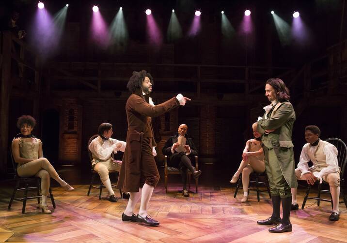 RAP BATTLE. Daveed Diggs as Thomas Jefferson and Lin-Manuel Miranda as Alexander Hamilton in 'Hamilton.' 