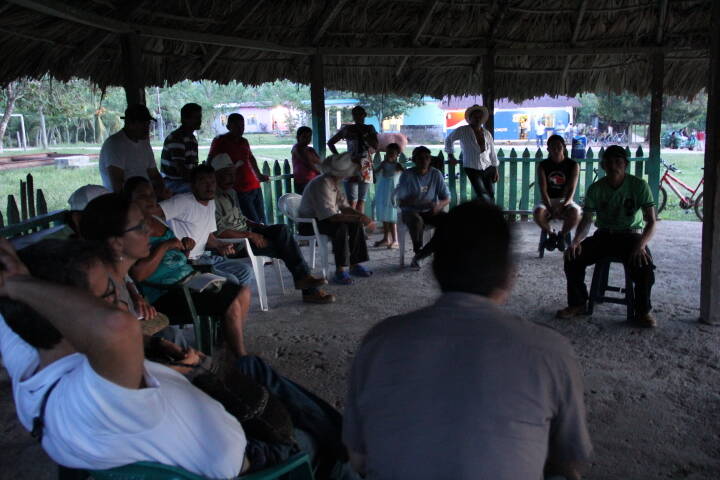 The delegation listens to a campesino farmer in the community of Guadalupe Carney in northern Honduras on Sept. 9. 