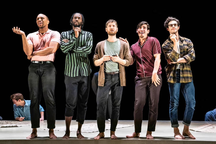 Jordan Barbour, Darryl Gene Daughtry Jr., Kyle Soller, Arturo Luís Soria and Kyle Harris in ‘The Inheritance’ (photo by Matthew Murphy for MurphyMade, 2019)