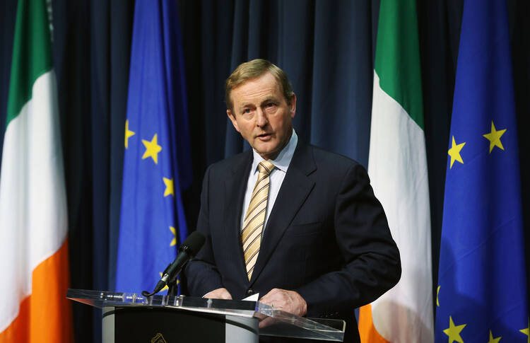 Irish Prime Minister Enda Kenny speaks during a press conference in Dublin Friday June 24, 2016 after Britain voted to leave the European Union in an historic referendum. (Niall Carson/PA via AP)