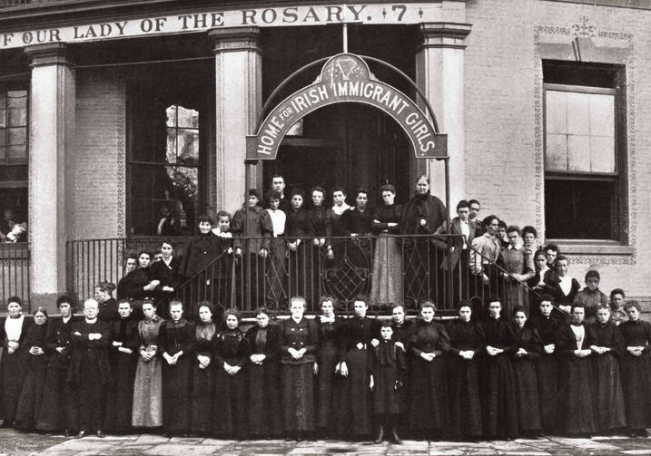 Residents and staff of the Home for Irish Immigrant Girls in New York pose for a photo around 1908. The home served as a mission for young women who emigrated from Ireland to the United States from 1883 to 1954.