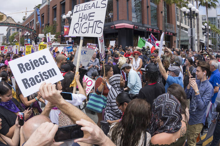 San Diego, California, USA - May 27, 2016: Hundreds of protesters gather in the Gaslamp area to display their thoughts about Donald Trump's presidential campaign at an anti-Trump demonstration. (iStock Photo)