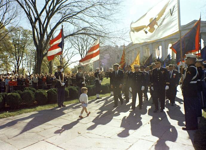 President John F. Kennedy Greeting His Son at Arlington National Cemetery on Veterans Day, November 11, 1963